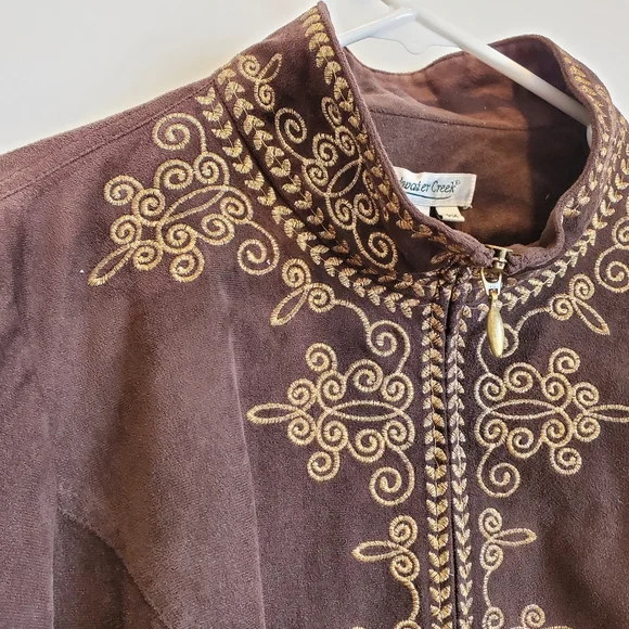 EUC Vintage Coldwater Creek Faux Suede Emboidered Lined Zipper Jacket Petite M - Picture 2 of 7